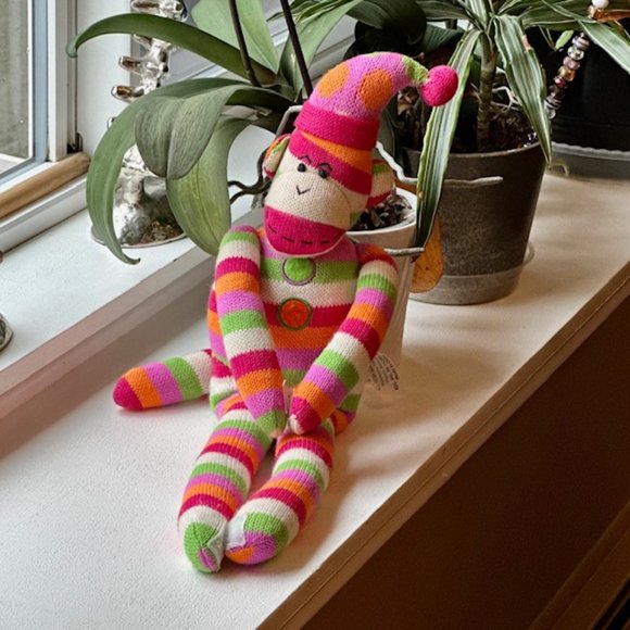 Striped Sock Monkey with Velcro Hands and Feet - SCM Designs - Picture 2 of 6